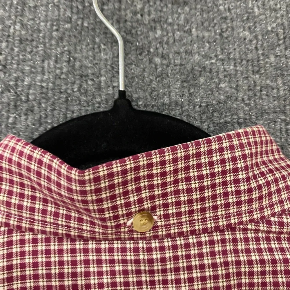 Polo Ralph Lauren Mens Large Classic Fit Burgundy Plaid Cotton Button Down Shirt