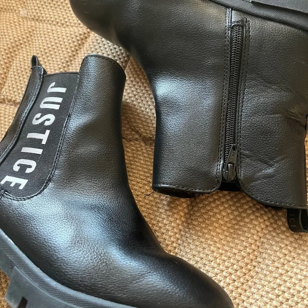 Girl's Justice‎ size 3 Black Side Zip Up Fur Lined Boots GUC