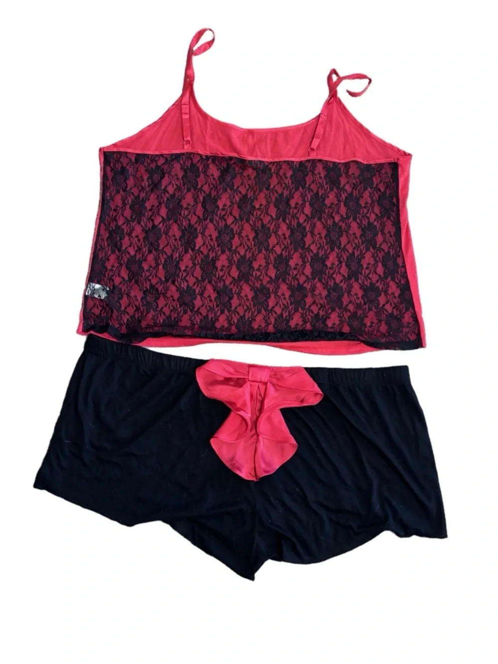 Lingerie Sleep Set - whimsygoth - Red Black Lace Cami Shorts Set 2X