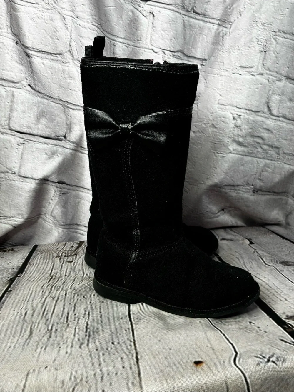 5/$20‎ Crazy 8 Toddler Girls Black Pleather Bow Faux Suede Tall Boots Sz 9 AS IS