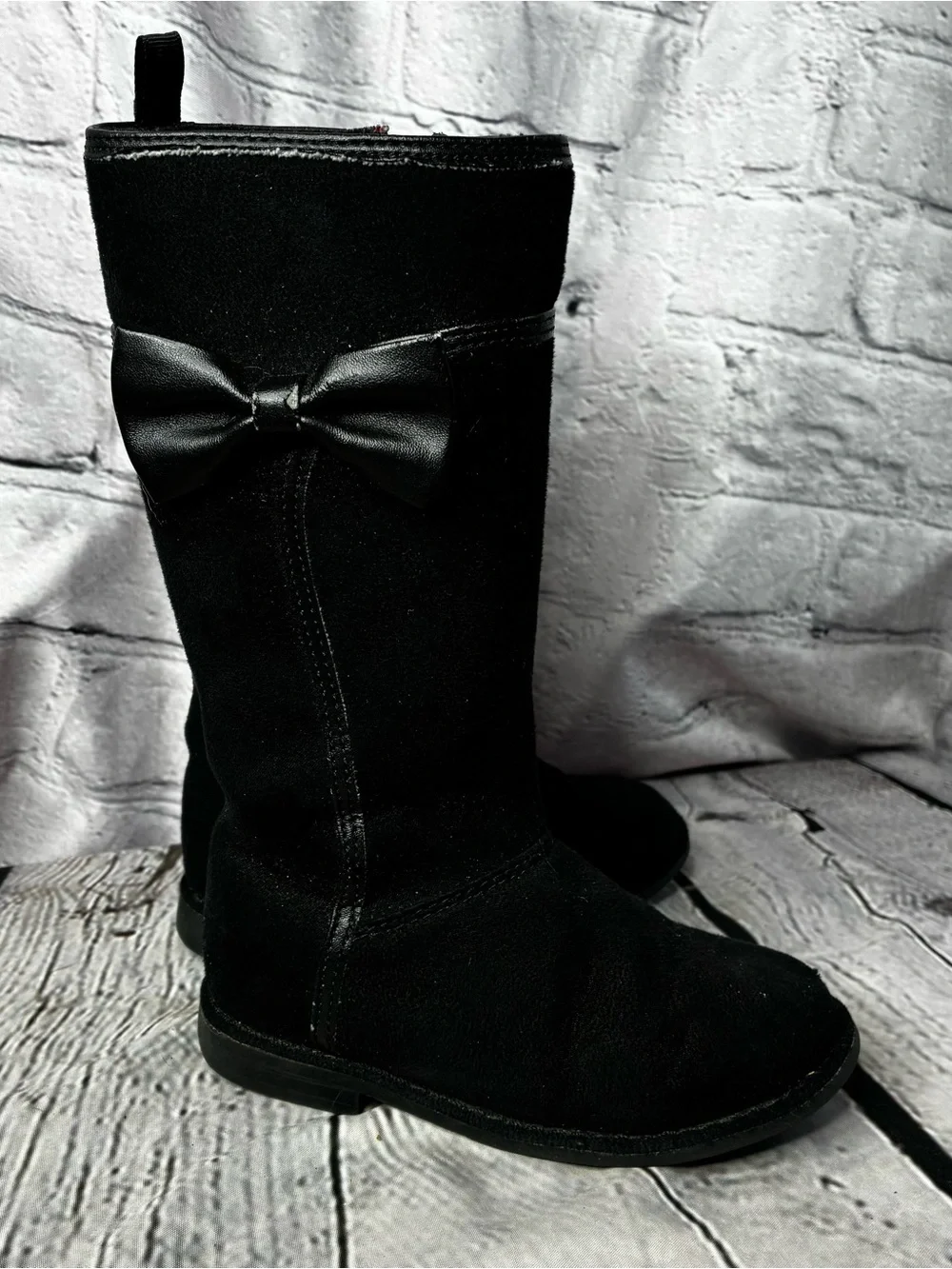 5/$20‎ Crazy 8 Toddler Girls Black Pleather Bow Faux Suede Tall Boots Sz 9 AS IS