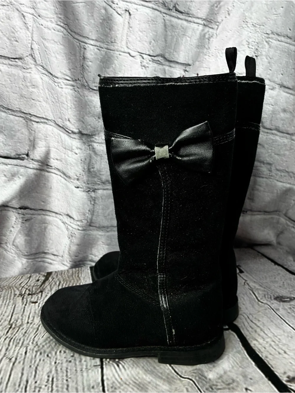 5/$20‎ Crazy 8 Toddler Girls Black Pleather Bow Faux Suede Tall Boots Sz 9 AS IS