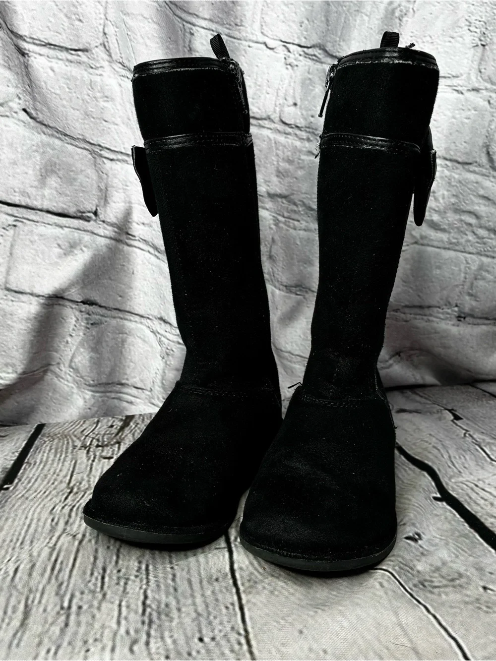 5/$20‎ Crazy 8 Toddler Girls Black Pleather Bow Faux Suede Tall Boots Sz 9 AS IS