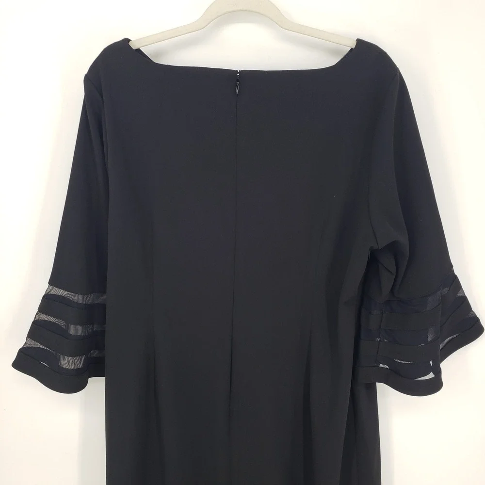 Calvin Klein Bell Sleeve Sheath Dress Illusion Sheer Mesh Striped Size 18W Black
