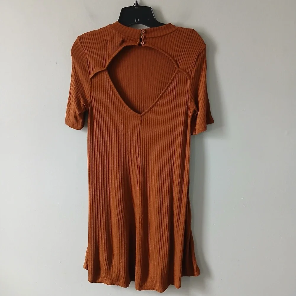 American Eagle Outfitters Women's Size Small Brown Mini‎ Knit Dress Keyhole Back