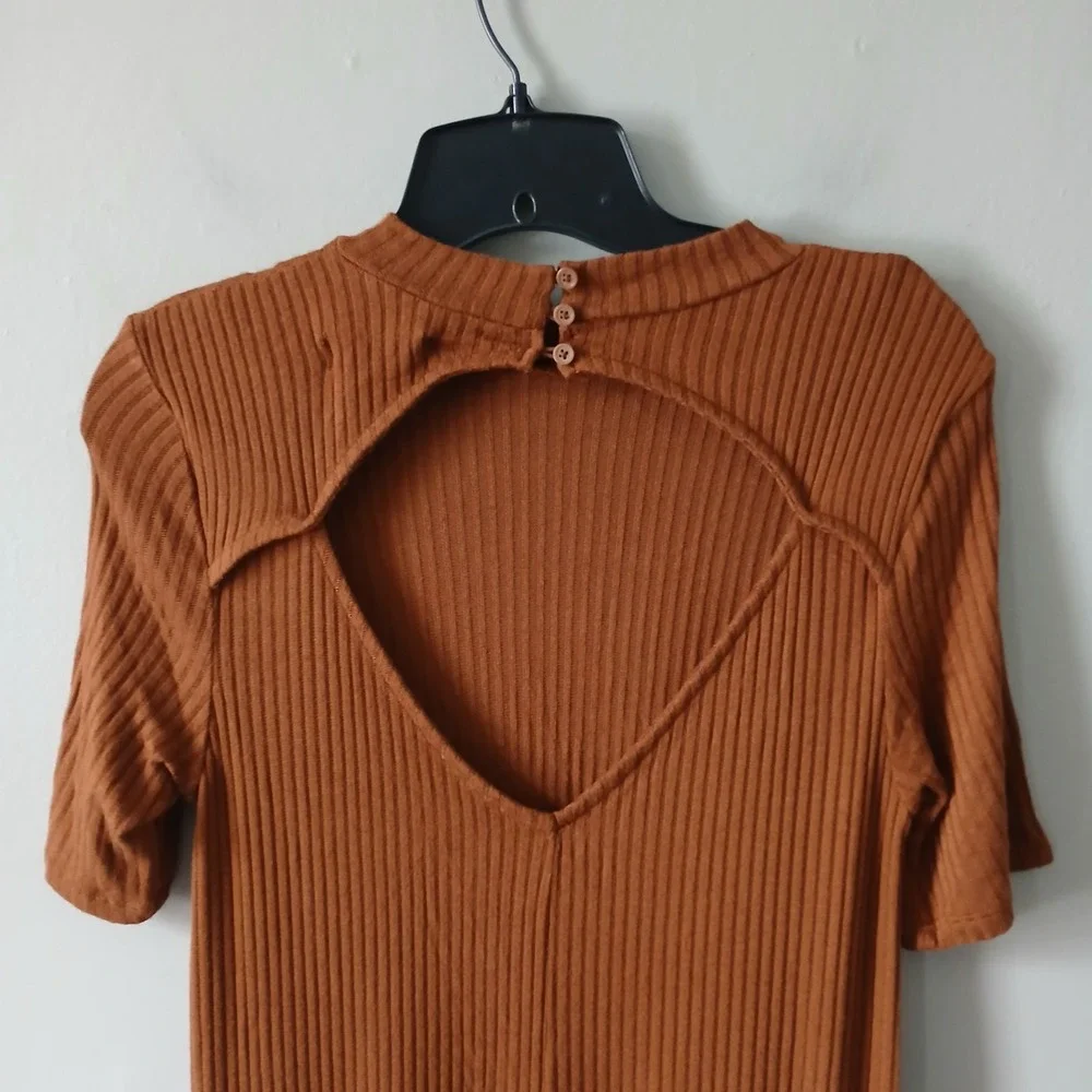 American Eagle Outfitters Women's Size Small Brown Mini‎ Knit Dress Keyhole Back