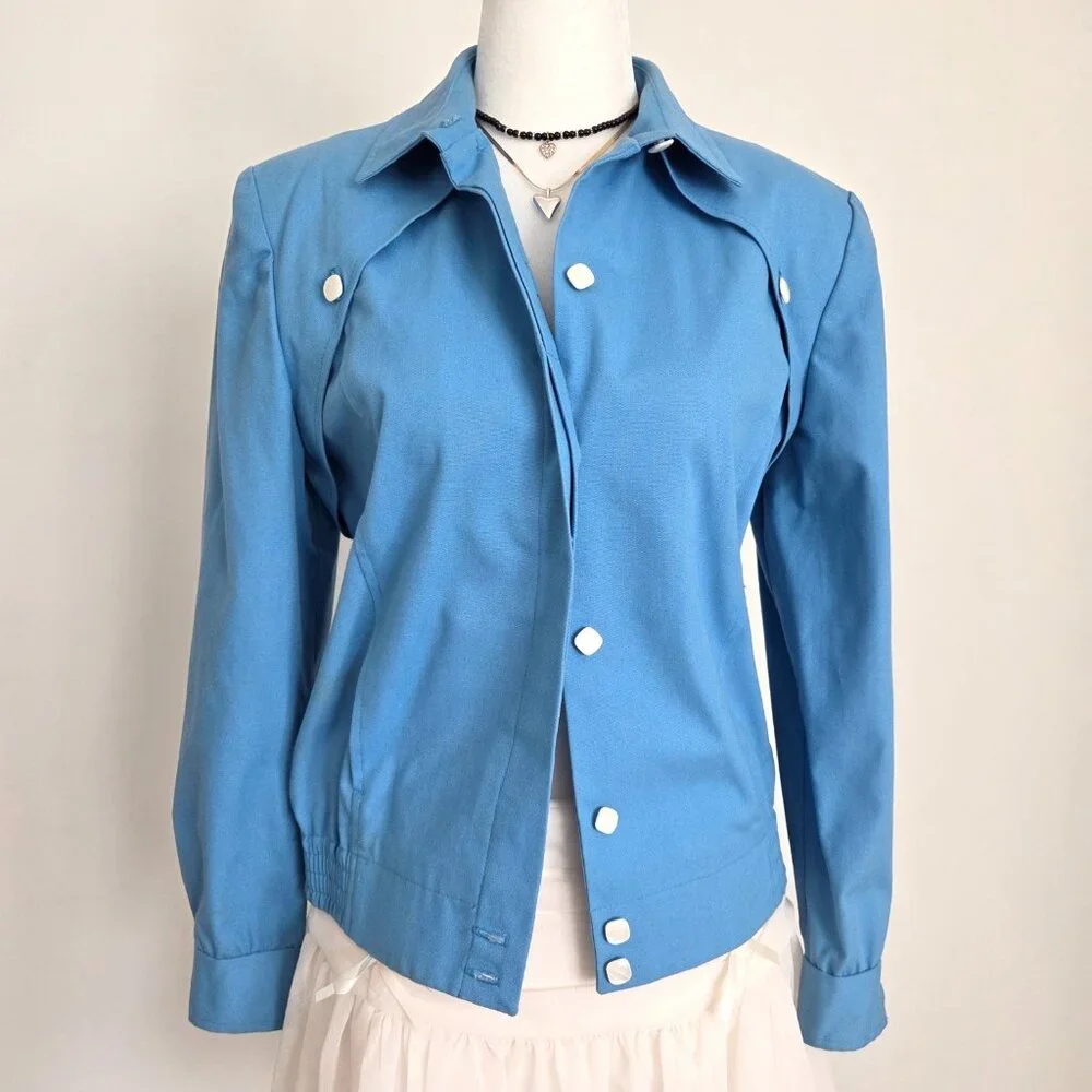 Vtg 70s‎ Sky Blue Workwear Jacket Sz 8 ILGWU Union Suburban Petites Pearl Button