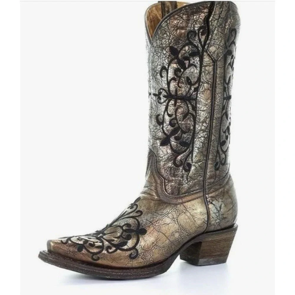 Corral Western Boots Teen Girls' Cowboy Pull‎ On Metallic Bronze A3154 Size 3.5