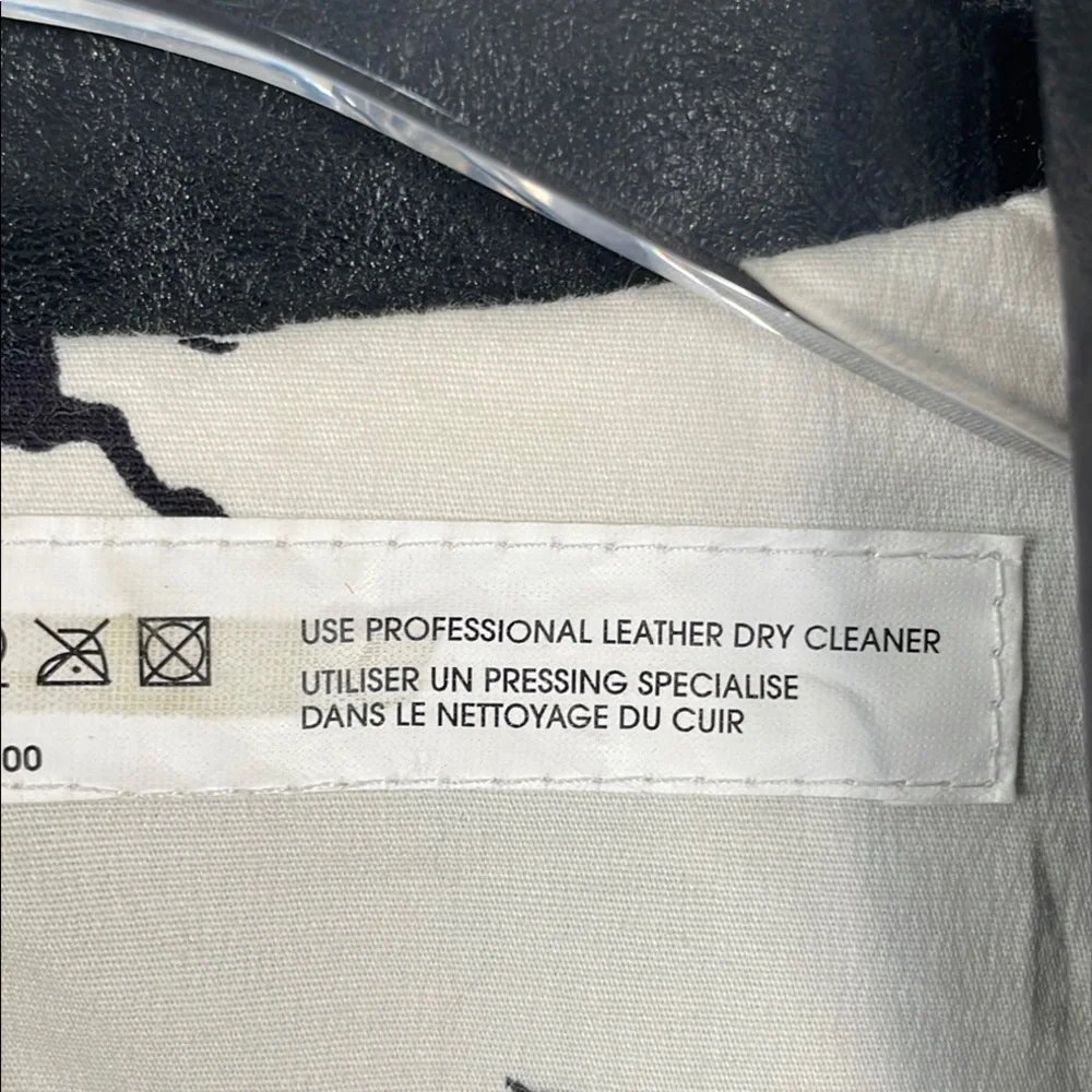 b+ab Black 100%‎ Genuine Leather Blazer Jacket Horse Print Lining Size 38