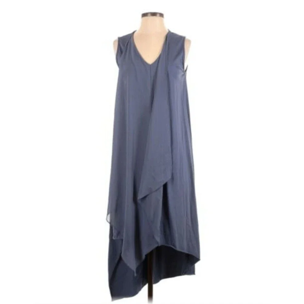 Soft Surroundings Amalfi Dress Storm Grey Lagenlook Layers Sleeveless Petite Med