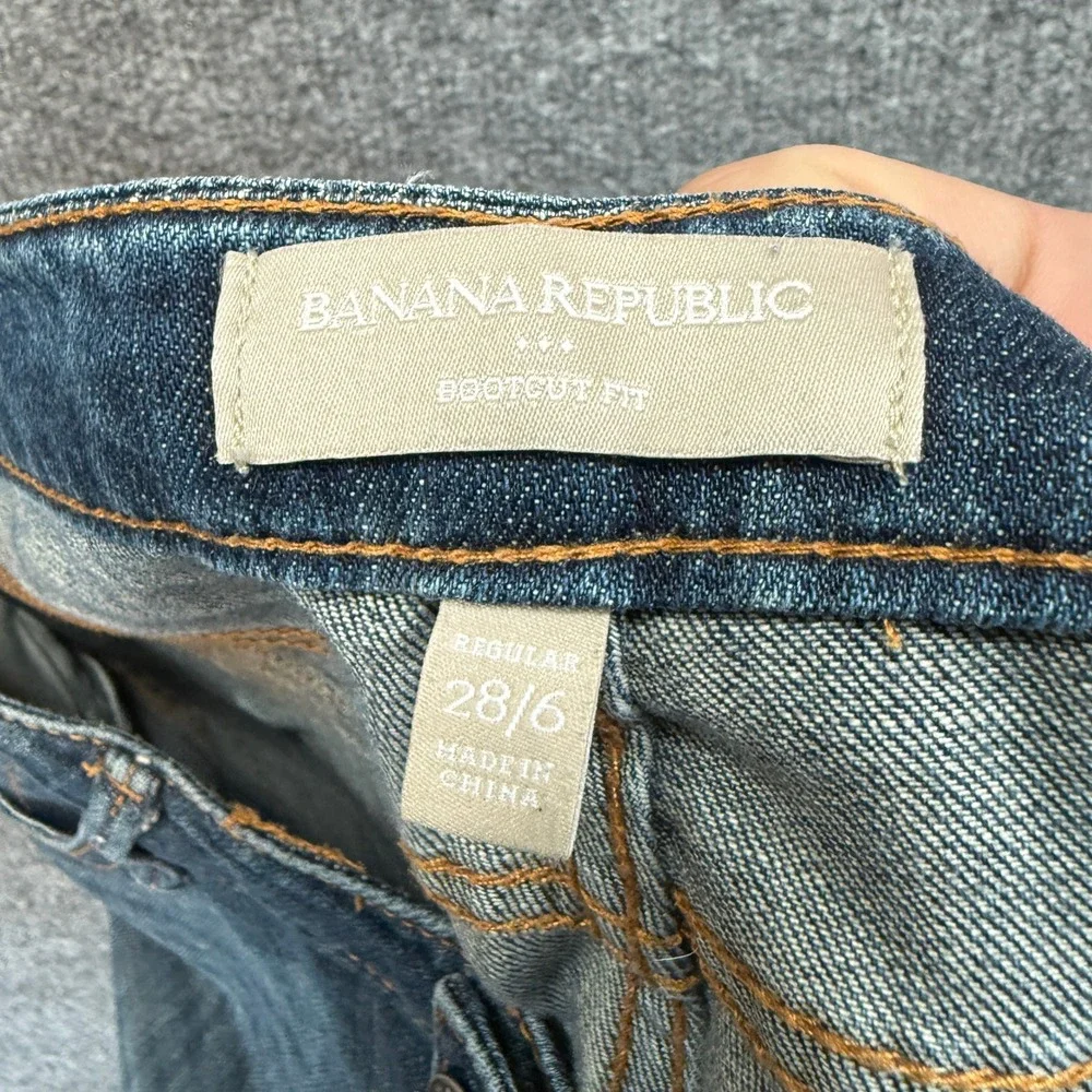Banana Republic Bootcut Flare‎ Jeans Men 28 Blue Stretch Flap Pocket Distressed