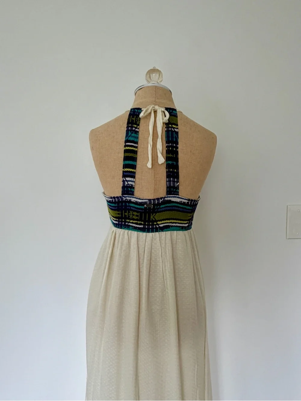 Roxy Cream Maxi Dress with Blue and Green Patterned Bodice
