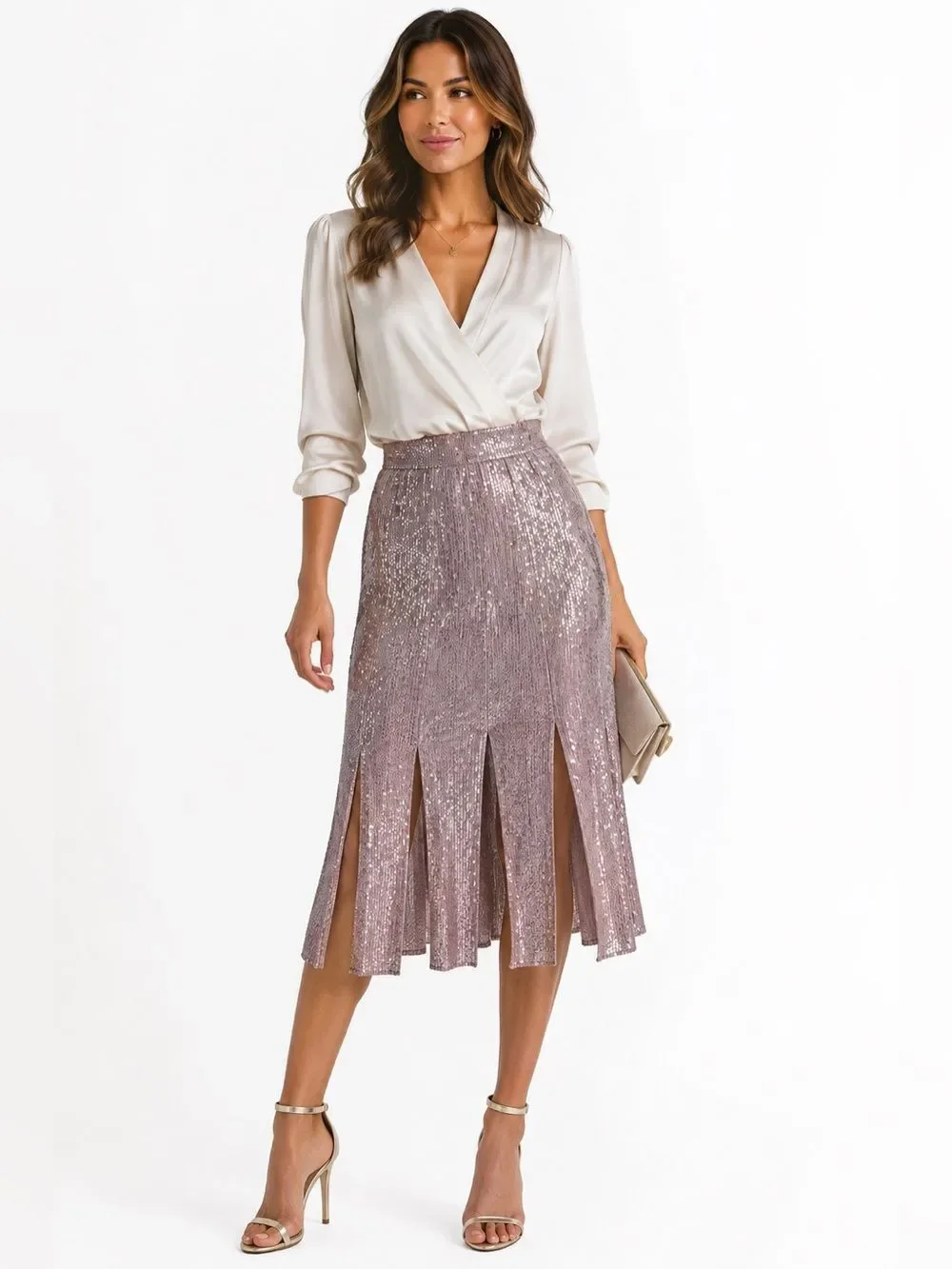 Isaac Mizrahi Live Pink Skirt Sequins Wearable Art Dressy Size S
