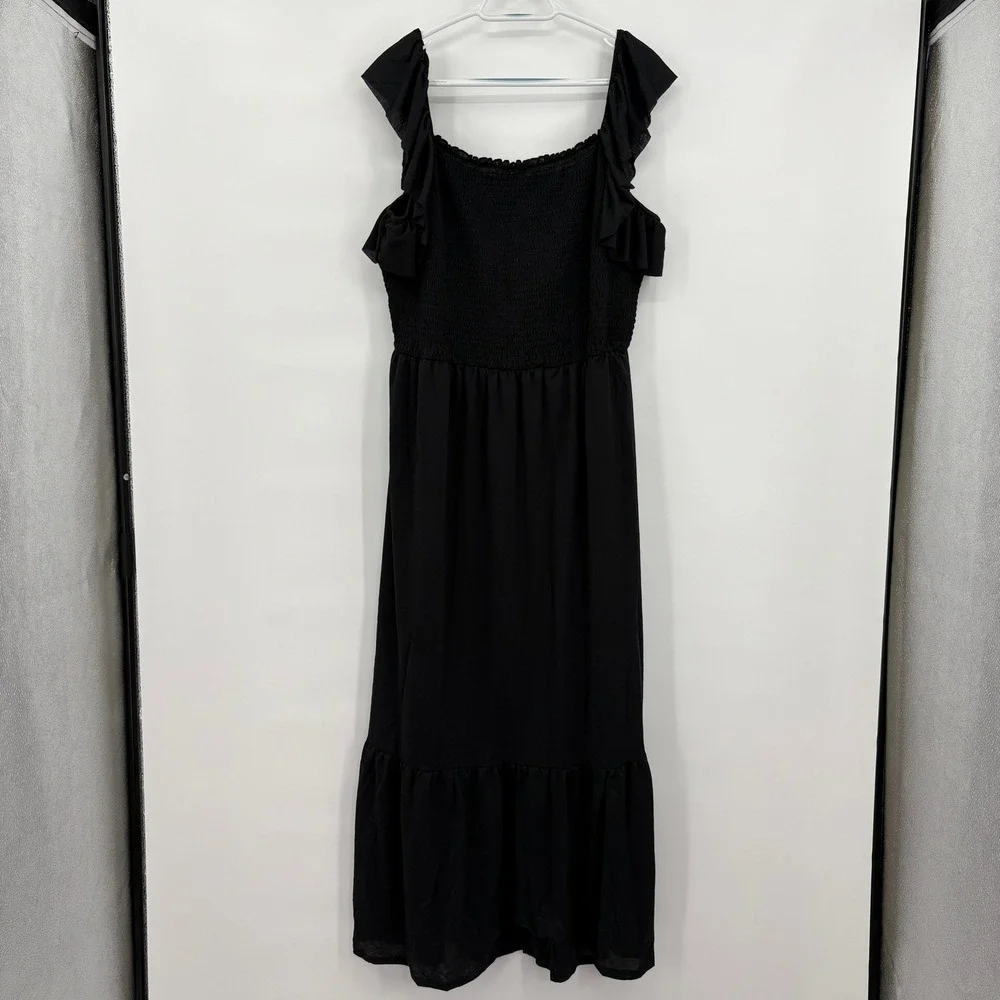 Liberty Love Womens Black Smocked Tiered Ruffle Strap Maxi Dress‎ Plus Size 3XL