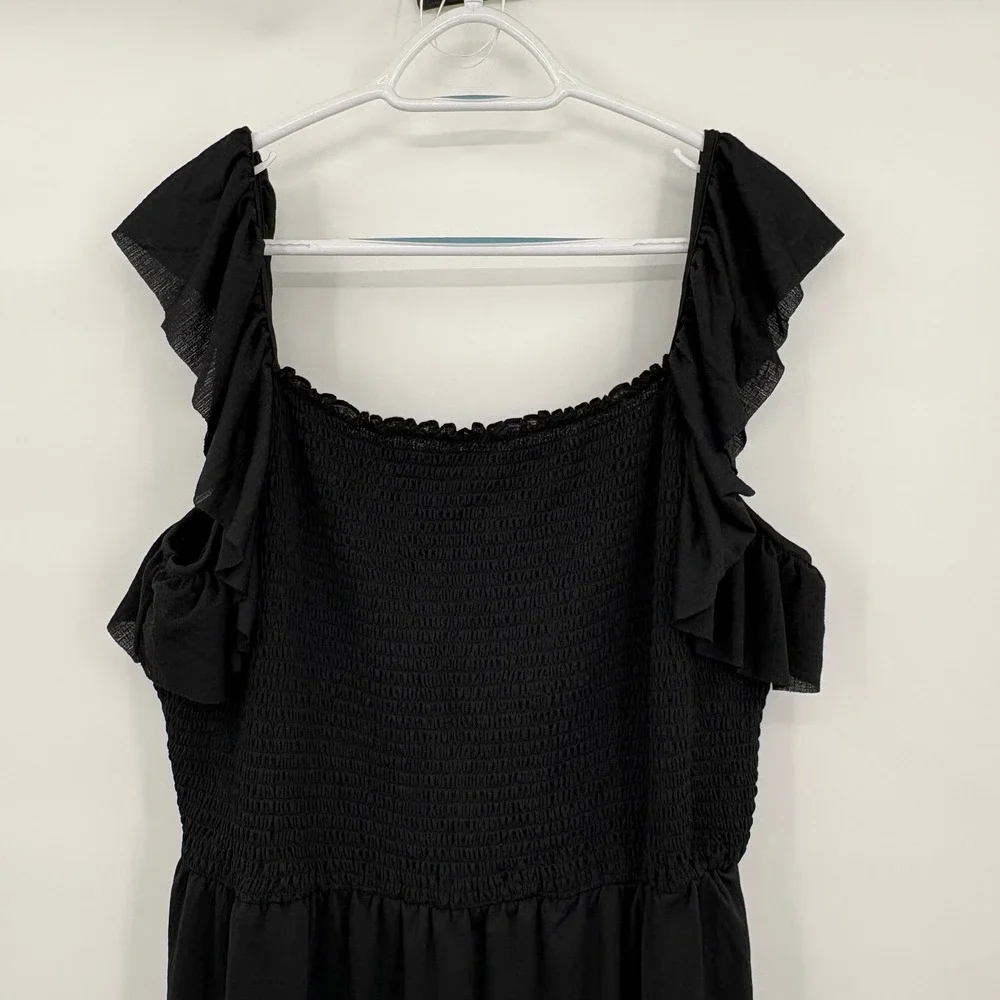 Liberty Love Womens Black Smocked Tiered Ruffle Strap Maxi Dress‎ Plus Size 3XL