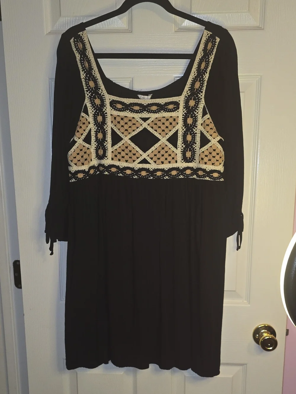 Cato‎ Black Dress with Cream & Tan Crochet Detail