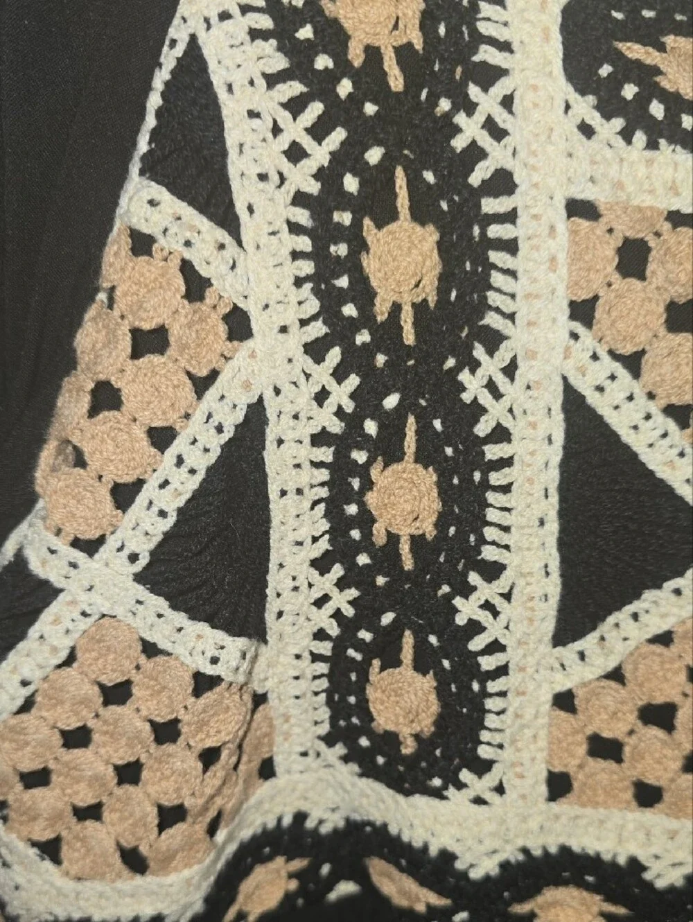 Cato‎ Black Dress with Cream & Tan Crochet Detail