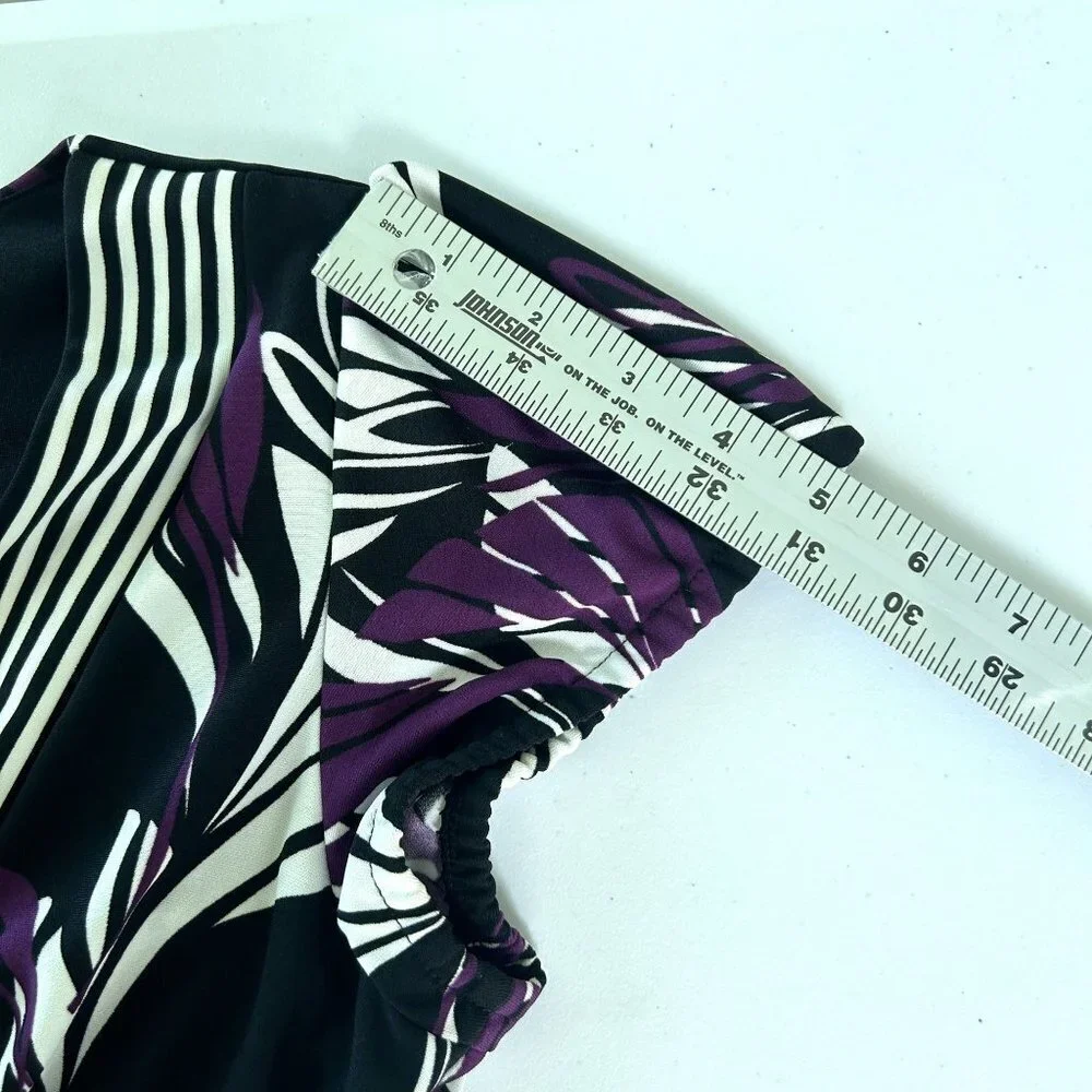 Ann Taylor Loft Dress Size 6 Purple Black Floral Stripe Knee Length Short Sleeve