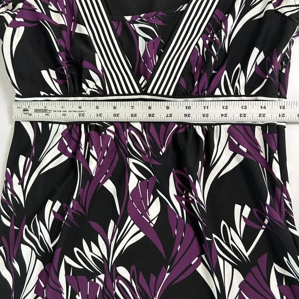 Ann Taylor Loft Dress Size 6 Purple Black Floral Stripe Knee Length Short Sleeve