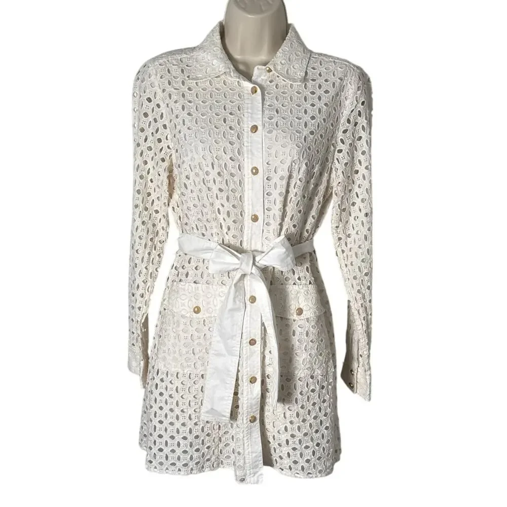 Zara Cutwork Embroidery Long Sleeve‎ Mini Dress Cream Size S