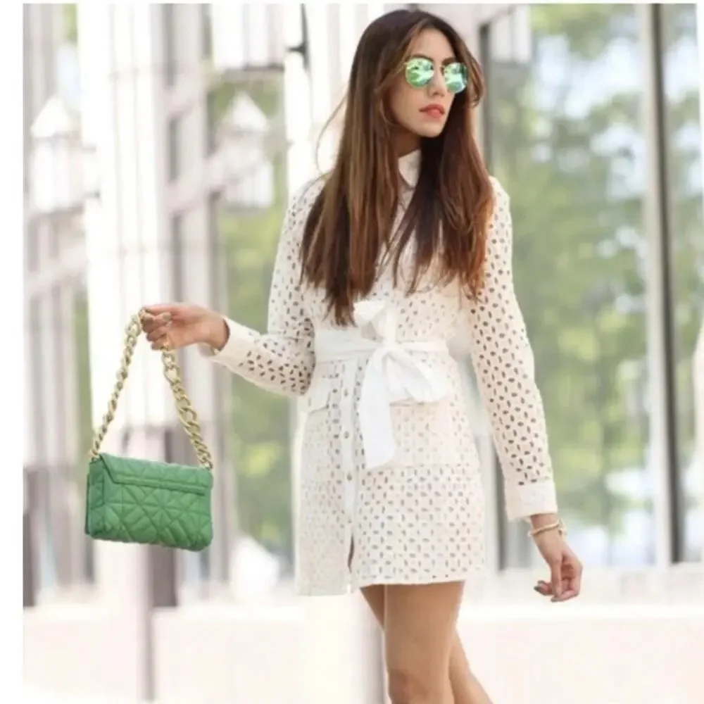 Zara Cutwork Embroidery Long Sleeve‎ Mini Dress Cream Size S