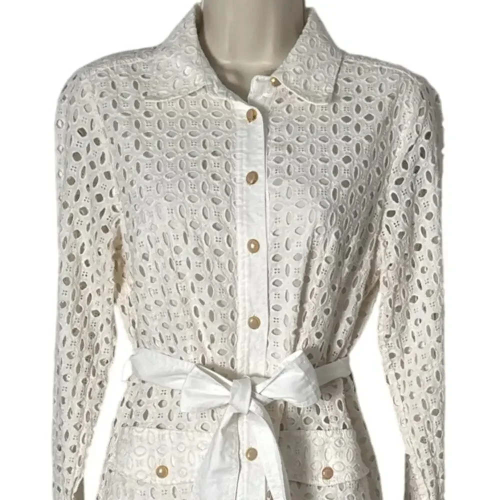 Zara Cutwork Embroidery Long Sleeve‎ Mini Dress Cream Size S