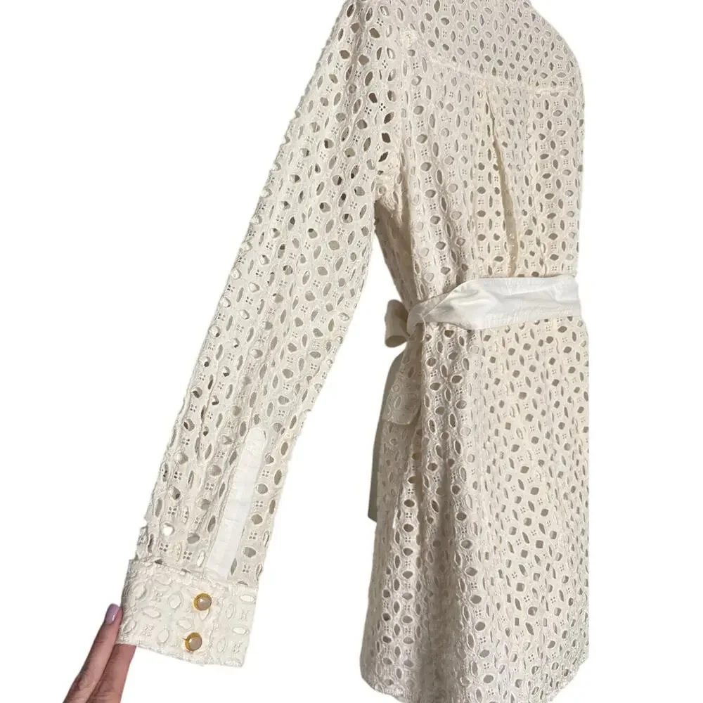 Zara Cutwork Embroidery Long Sleeve‎ Mini Dress Cream Size S