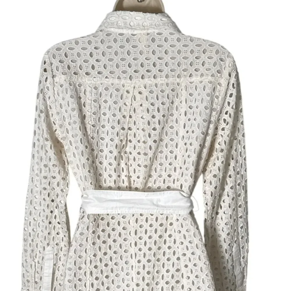Zara Cutwork Embroidery Long Sleeve‎ Mini Dress Cream Size S