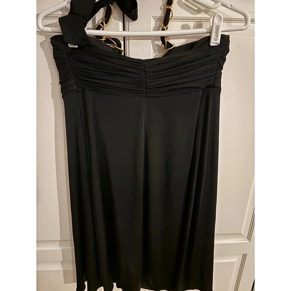 Nine West Black Halter Dress Sleeveless Gold‎ Chain Detail Party Cocktail