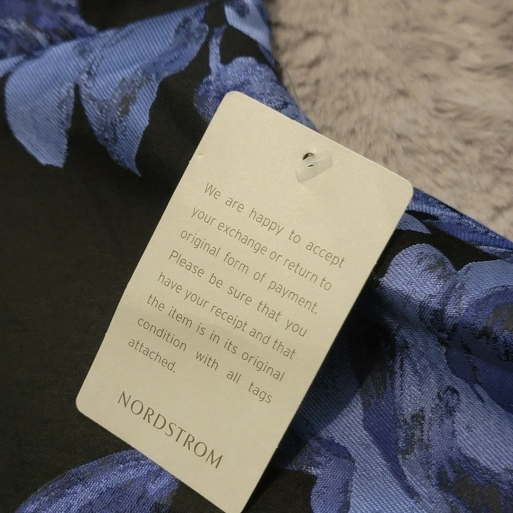 Xscape Dress Womens 6 Black Blue Floral Halter Fit & Flare‎ Jacquard Cocktail