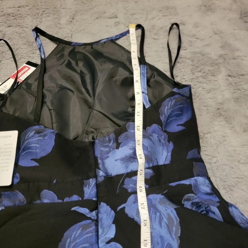 Xscape Dress Womens 6 Black Blue Floral Halter Fit & Flare‎ Jacquard Cocktail
