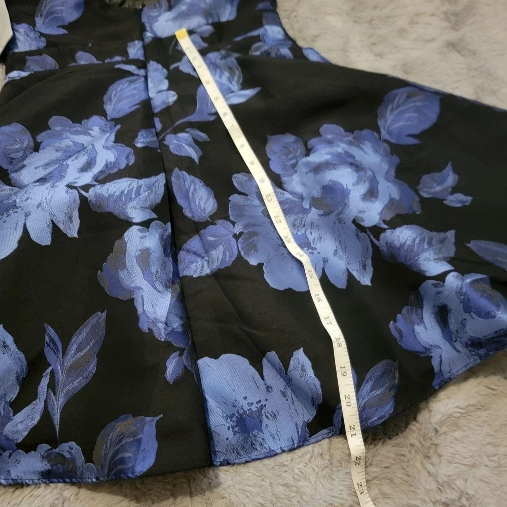 Xscape Dress Womens 6 Black Blue Floral Halter Fit & Flare‎ Jacquard Cocktail