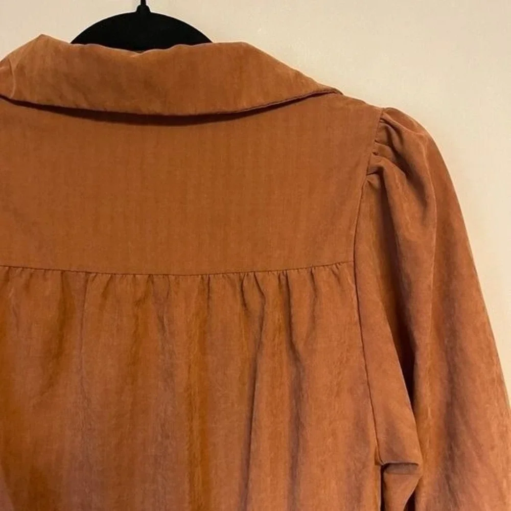 Hyfve Rust Brown Tiered Button Down Mini Dress Long Balloon Sleeve XS