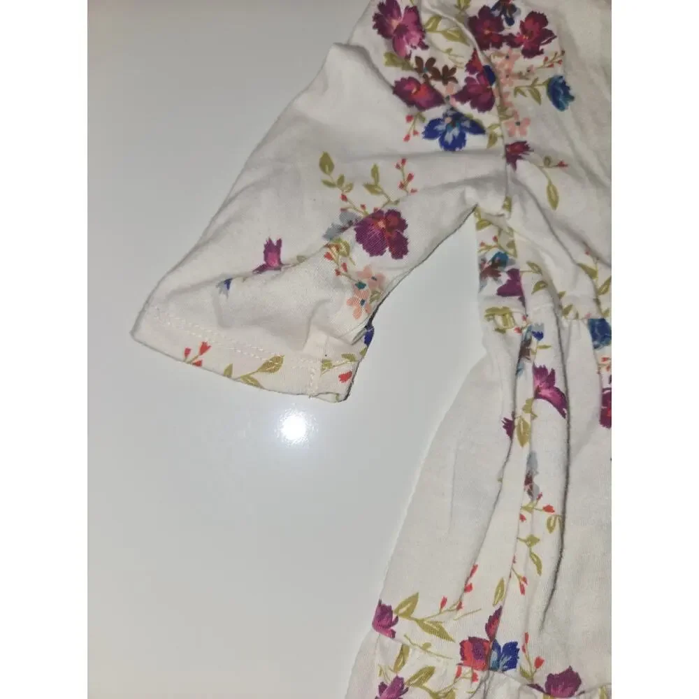 Old Navy Baby Girls 18-24M Floral Tiered Dress Ivory Purple Blue 3/4 Sleeve