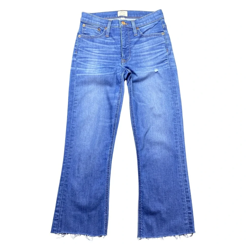 J.Crew Billie Demi Boot Crop Jeans Blue Raw Hem Size 25 Grunge Western Retro
