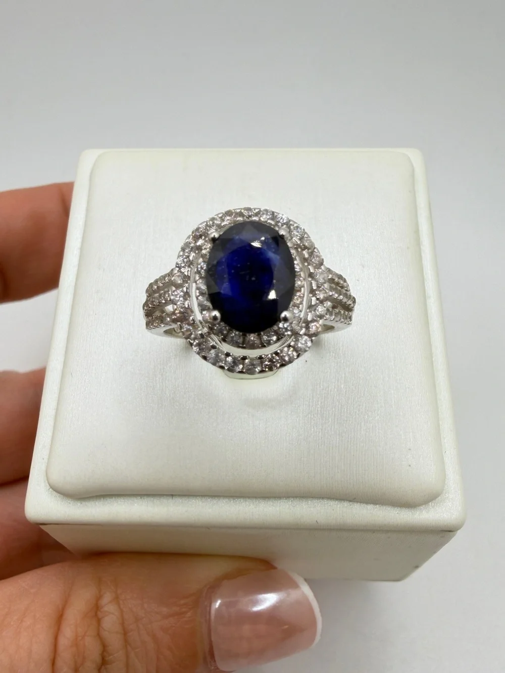 7x9mm oval‎ cut, faceted Kashmir KYANITE w/ cz double halo accents, 925 ring!