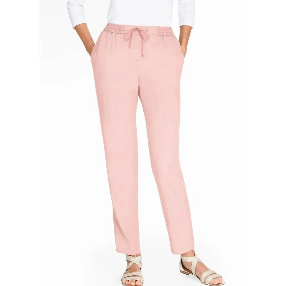 Talbots Womens The Easy Drawstring Pant Size‎ XL Pink Lyocell Drawstring Waist