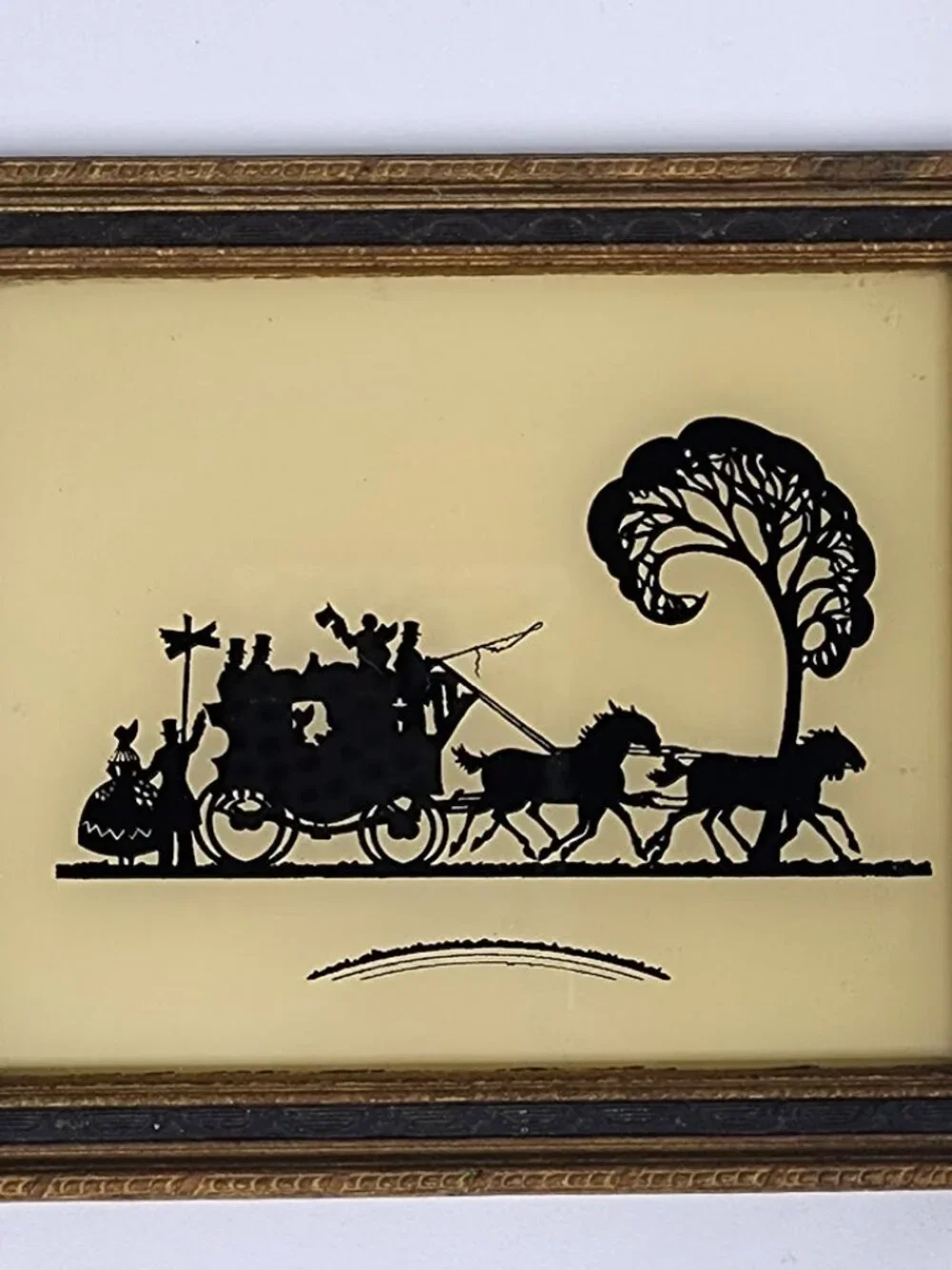 Vintage Reliance Ye Coach Stop Breaking Away T-3 Glass Silhouette Art Pair