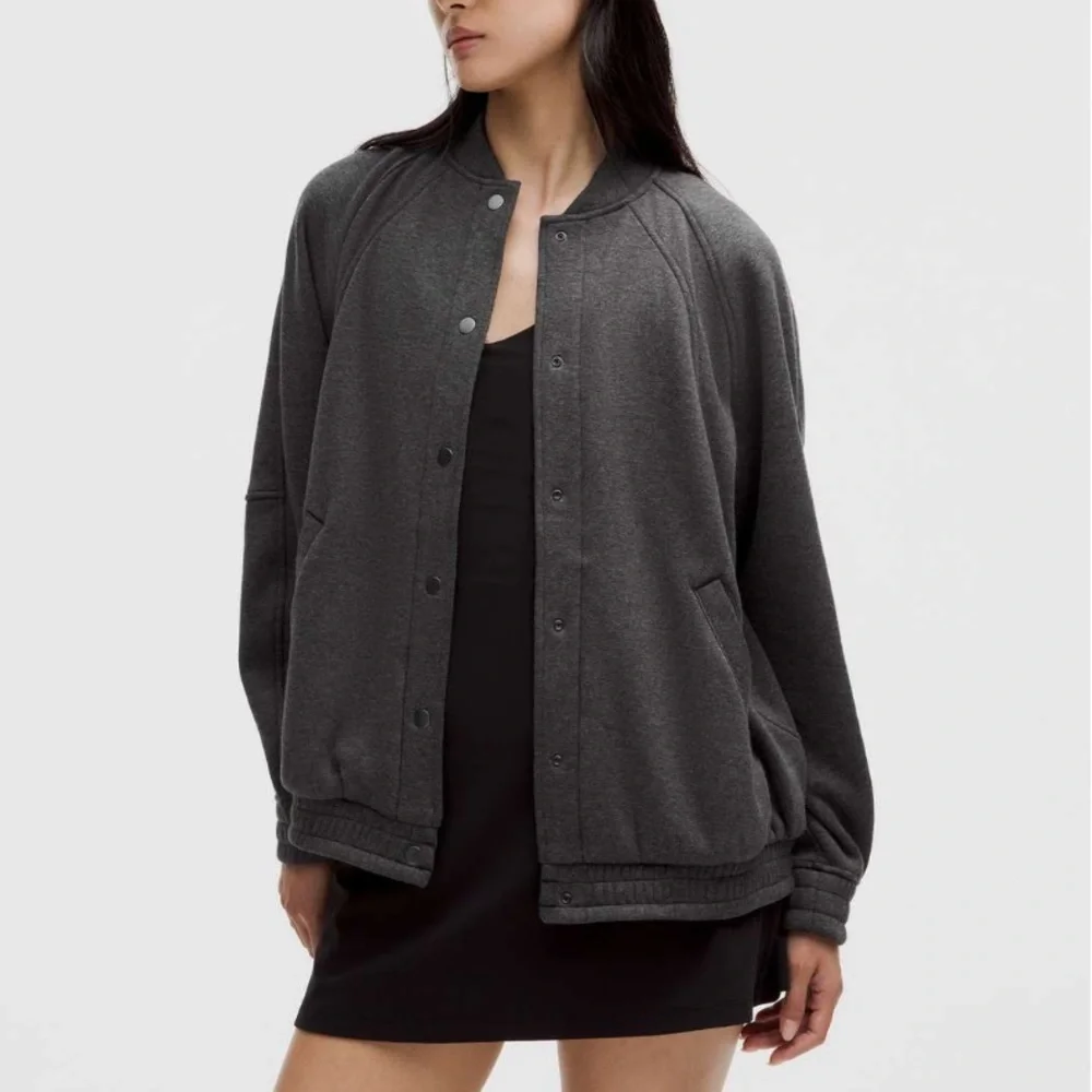 Lululemon Athletica Heathered Black‎ Varsity Jacket with Ribbed Cuffs