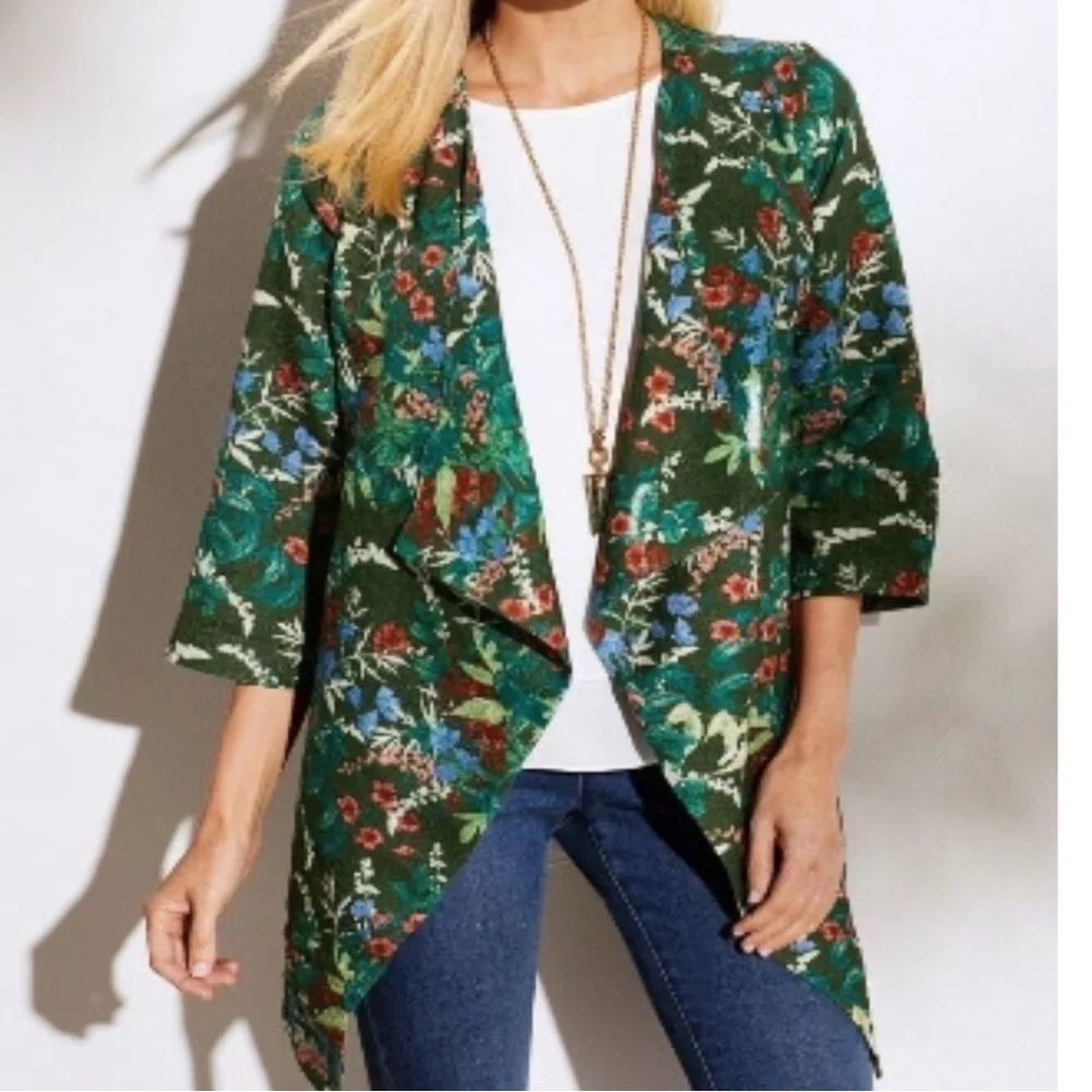 Soft Surroundings Cottage Garden Topper Womens XS Open Front Cardigan Sweater