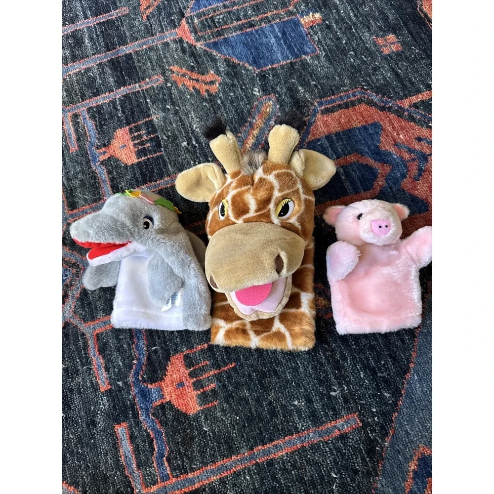 Lot Of 3 Hand Puppets Giraffe,‎ Dolphin, Pig