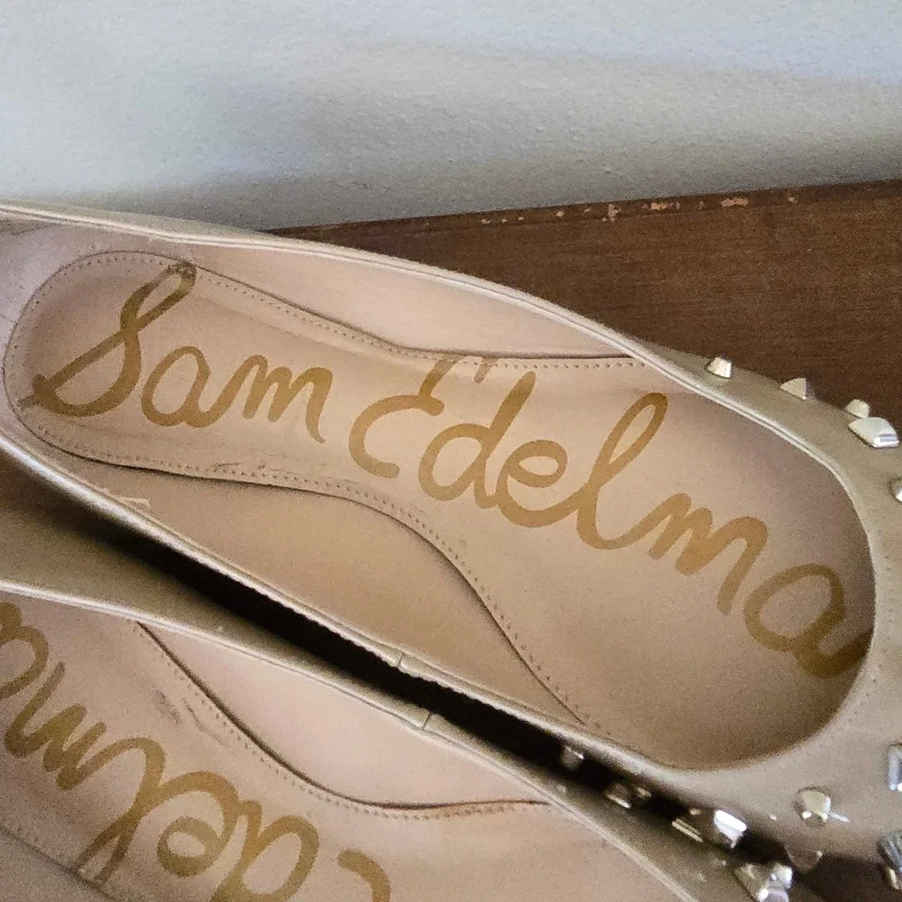 Sam Edelman‎ Savana Beige Patent Studded Pointed Toe Flats Shoes 9.5M