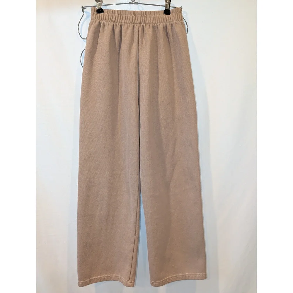 Kiench Tan Beige Ribbed‎ Wide Leg Soft Pants Elastic Waist High Rise Size 11-12