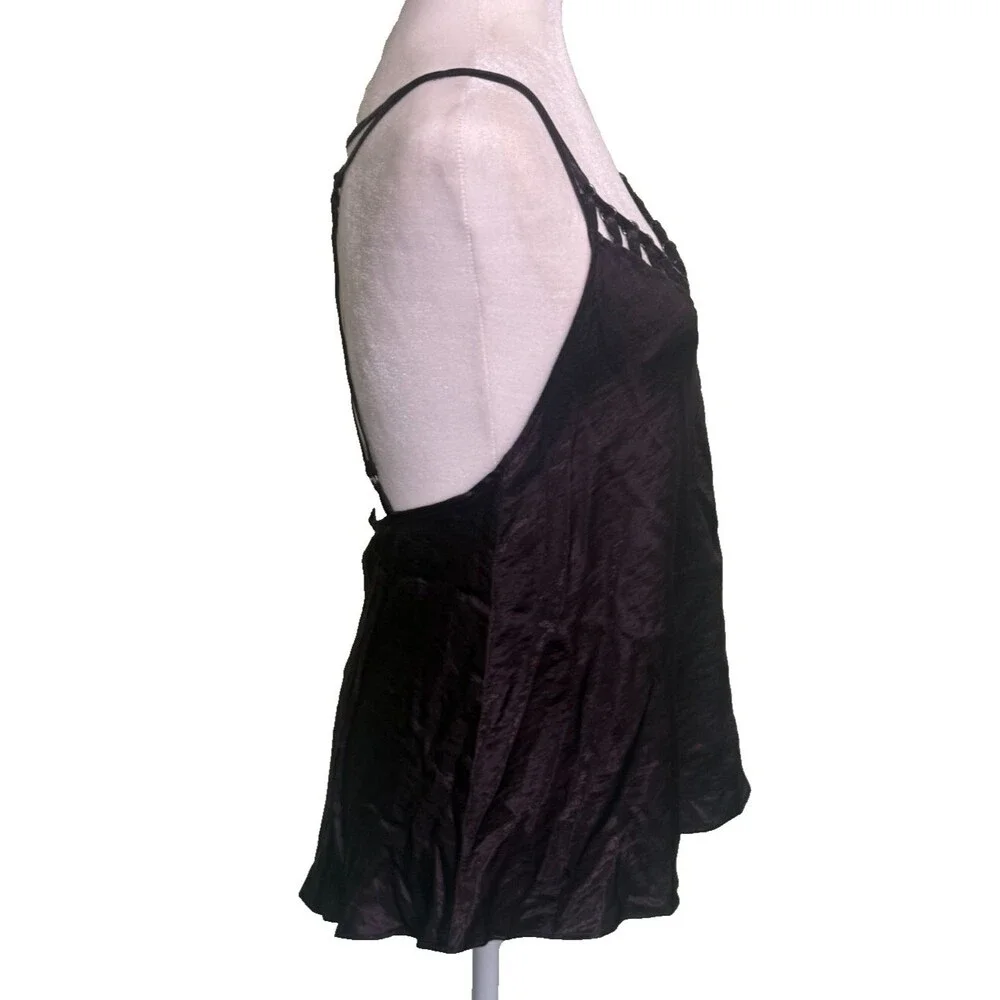 Free People Women's Y2K Black Satin Strappy Back Cami Tank Indie Sleaze Goth Sm‎