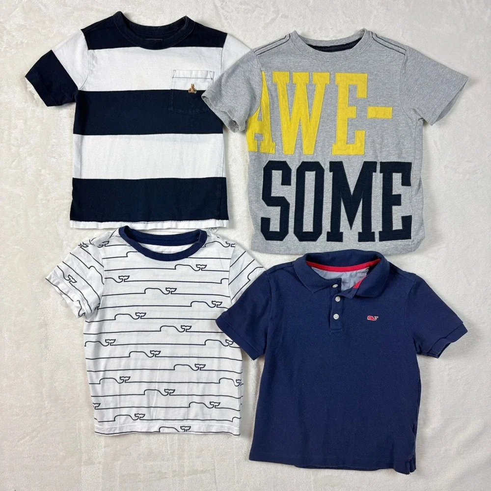 Vineyard Vines Gap Kids Boys 4T Blue‎ White Grey Polo T-Shirt Lot Excellent 4pc