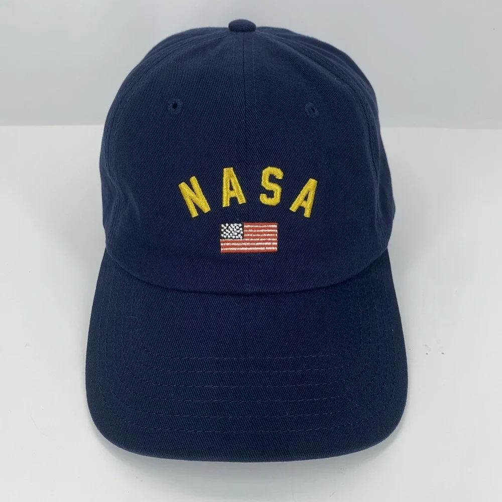 NASA USA Flag Hat Buzz Aldrin Blue Adjustable Strap OSFM Souvenir Baseball Cap