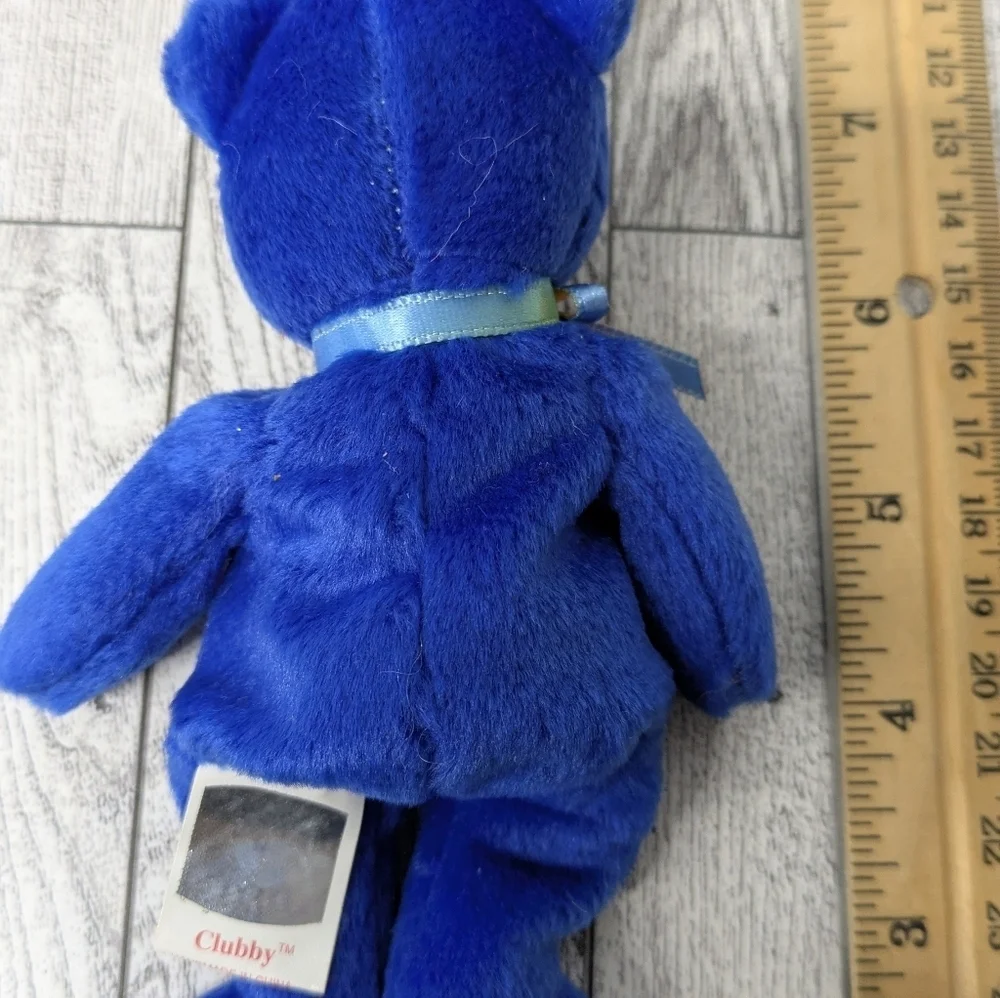 Ty Clubby Blue Teddy Bear with Pink Ribbon