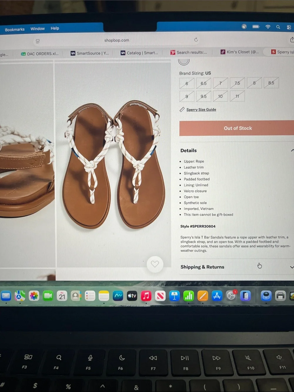 Sperry Island  T Bar Knot Sandals with Tan Footbed