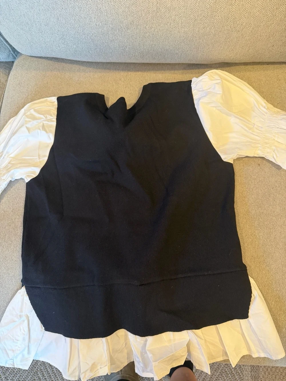 Anthropologie Black Knit Bodice with White Puff Sleeves Brand New with tags