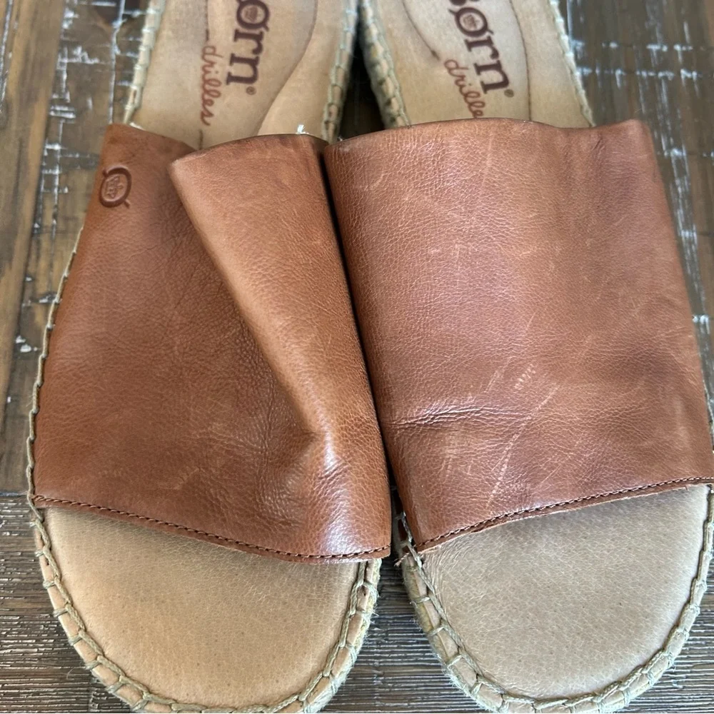 Born Women's Brown leather Slide espadrille Sandals 9